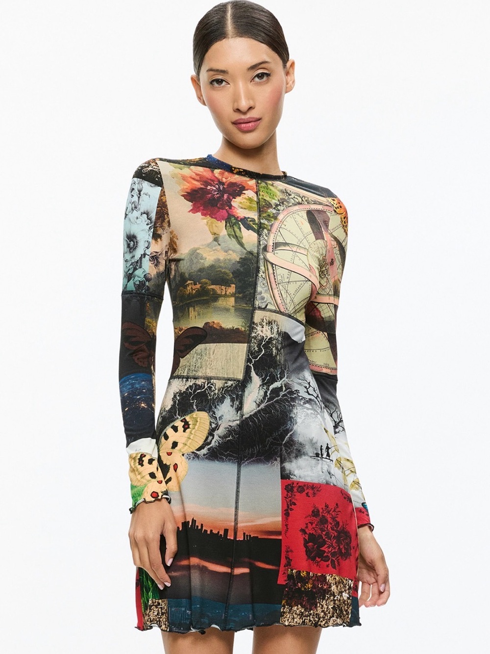NWOT Alice + Olivia Delora A-Line Mini Dress In Color Eco Fusion. Size 4 - Picture 9 of 16